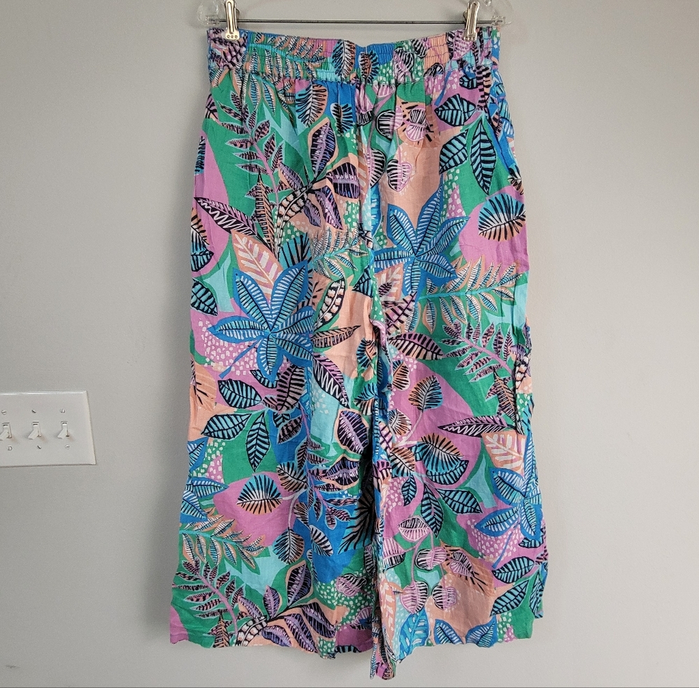 Cynthia Rowley Linen Tropical Flowy Pant Women's Size L Wide Leg Beachy Boho - Picture 2 of 9